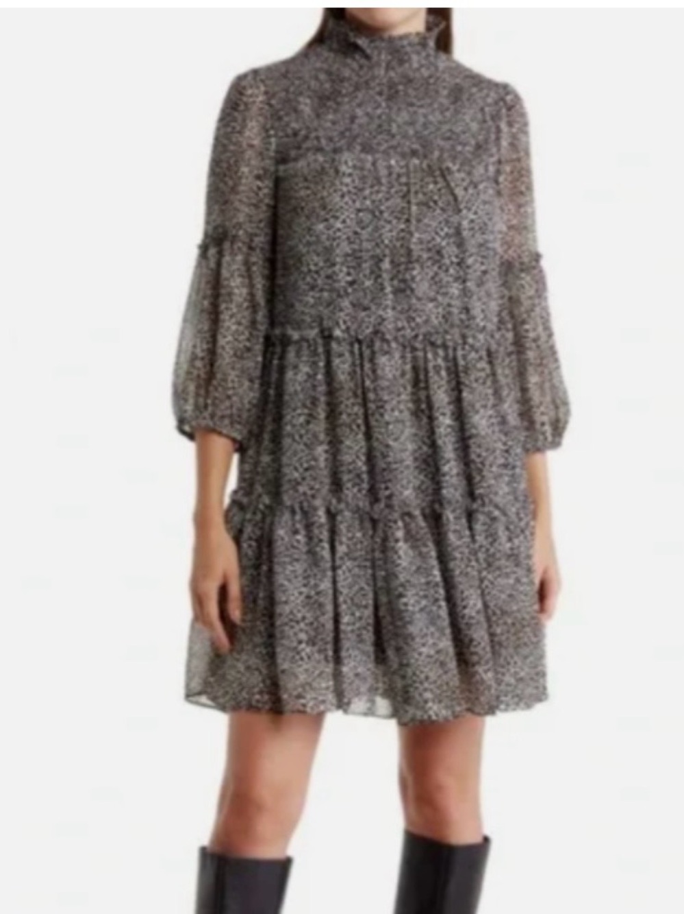 Taylor Black and White Animal Print Tiered  Dress